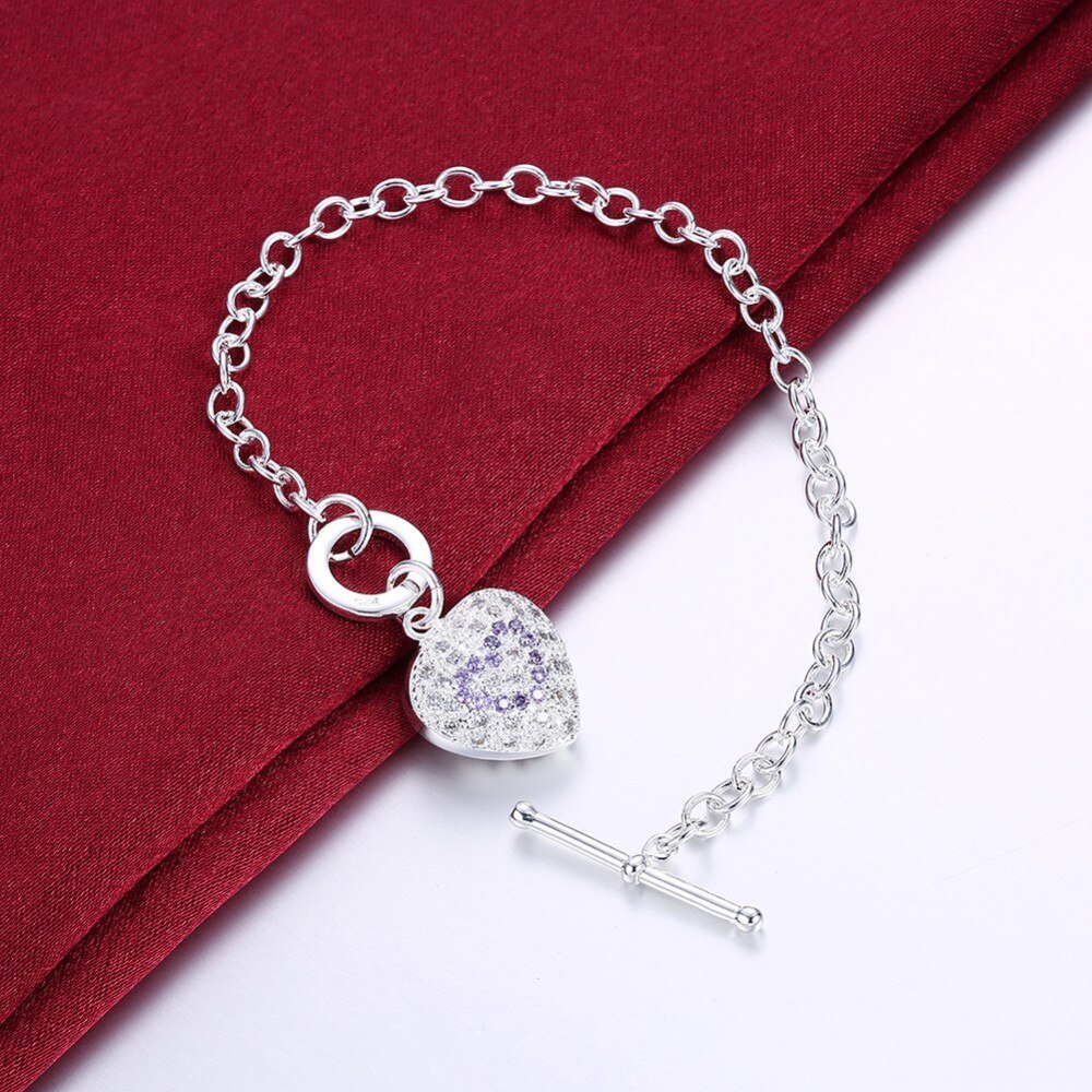 Hot 925 Stamp Silver color Jewelry sets fine heart crystal pendant necklace bracelets earrings for women Fashion Party wedding