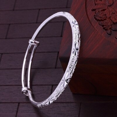 Hot new Fashion 925 Stamp Silver color Bracelets for Women Frosted shiny stars bangles adjustable Jewelry wedding Party Gifts