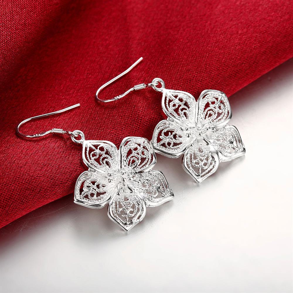 New 925 Stamp Silver color Retro beautiful Flowers necklaces earrings Jewelry sets for women Fashion Party wedding Gifts