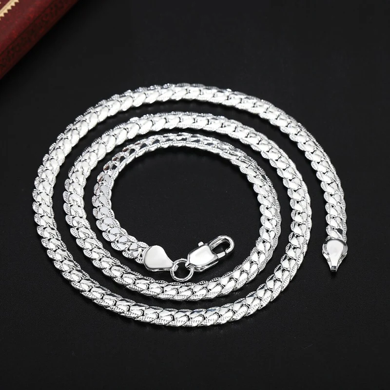 Fine 925 Stamp Silver color 6MM full chain Necklace Bracelet Fashion Jewelry For Women Men Sets Wedding party 45/50/55/60CM