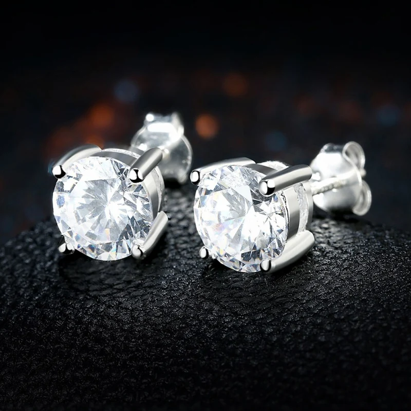 Beautiful 925 Stamp Silver color Shining crystals stud earrings for women fashion Charms party wedding jewelry Christmas gifts