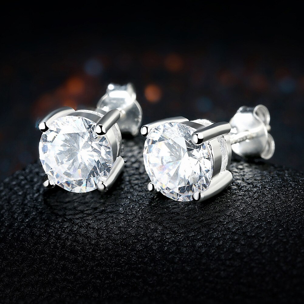 Beautiful 925 Stamp Silver color Shining crystals stud earrings for women fashion Charms party wedding jewelry Christmas gifts