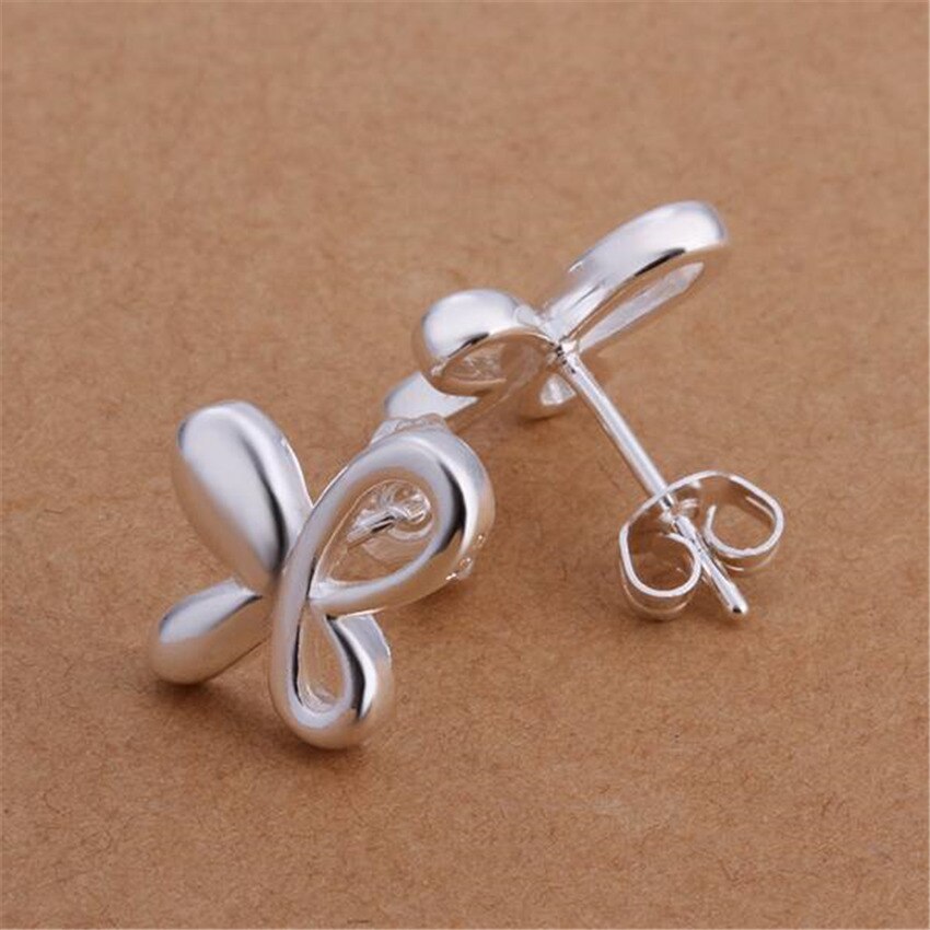 New fashion 925 Silver Color Earrings for Women All-match trend Butterfly earrings Ear studs Christmas Gifts party Jewelry