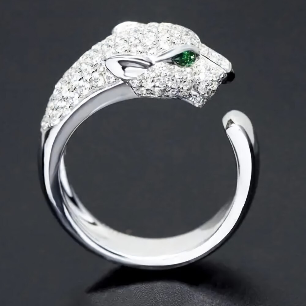 Hot 925 Stamp silver charm Crystal creative leopard head Rings for women fashion party wedding Accessories Jewelry holiday gift
