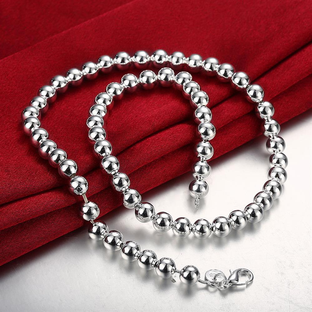 10MM beads chain 925 Stamp Silver color Bracelets necklace Jewelry set for Women Fashion wedding Party Holiday gifts
