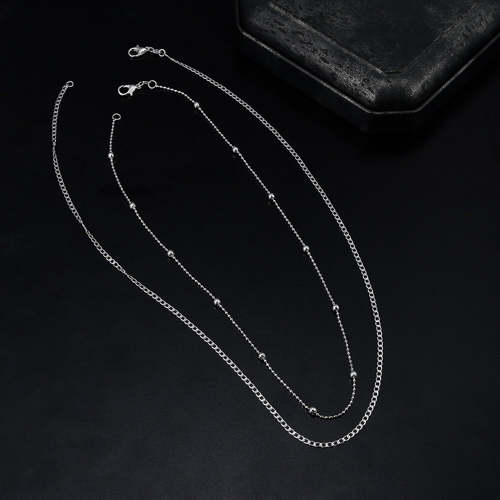 Original wild 2pcs 925 Stamp Silver color Flat beads chain necklace set jewelry for Men Women fashion party wedding Holiday gift