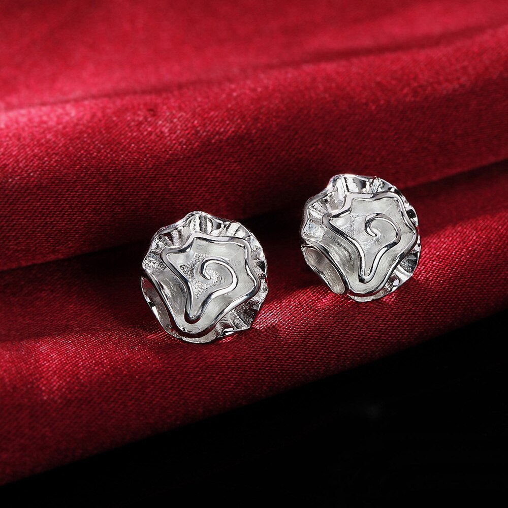 Fashion 925 Stamp Silver color rose flower bangle rings Bracelets necklaces earrings stud Jewelry set for women wedding Party
