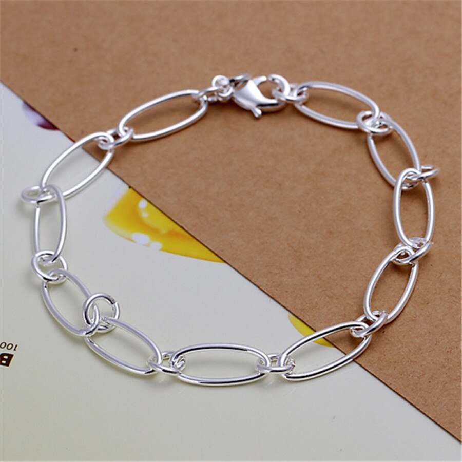 high quality Fine 925 Stamp Silver color necklace bracelet set for women men chain Circle fashion Silver jewelry 18inches