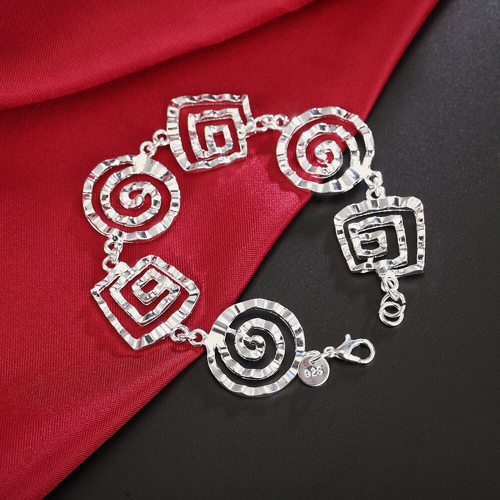 Factory direct fashion 925 Stamp Silver color Bracelet for woman Retro round pattern chain trend jewelry Wedding party lady gift
