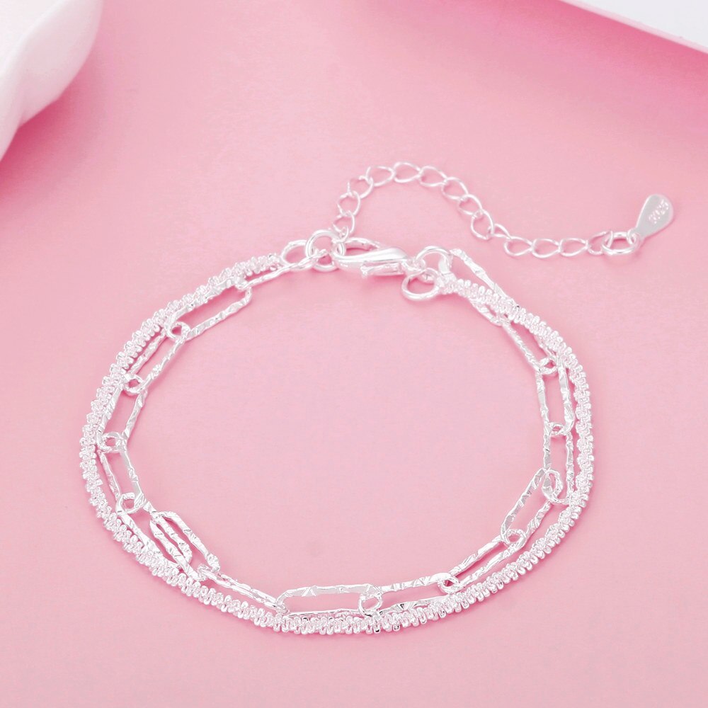 Fine 925 Stamp silver elegant double chain bracelets for women fashion original party wedding Accessories Jewelry holiday gifts