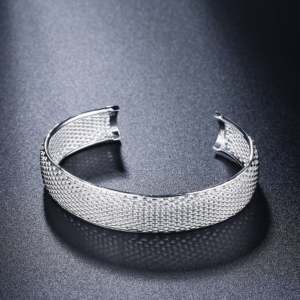 New 925 Stamp Silver color elegant net bangles Bracelets for Women adjustable Jewelry Fashion Party Girl student Christmas Gifts