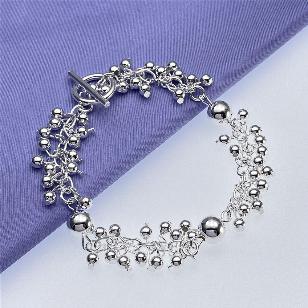 New high quality 925 Stamp Silver color Luxury Beads Bracelets for women fashion party Wedding engagement Original Jewelry gifts