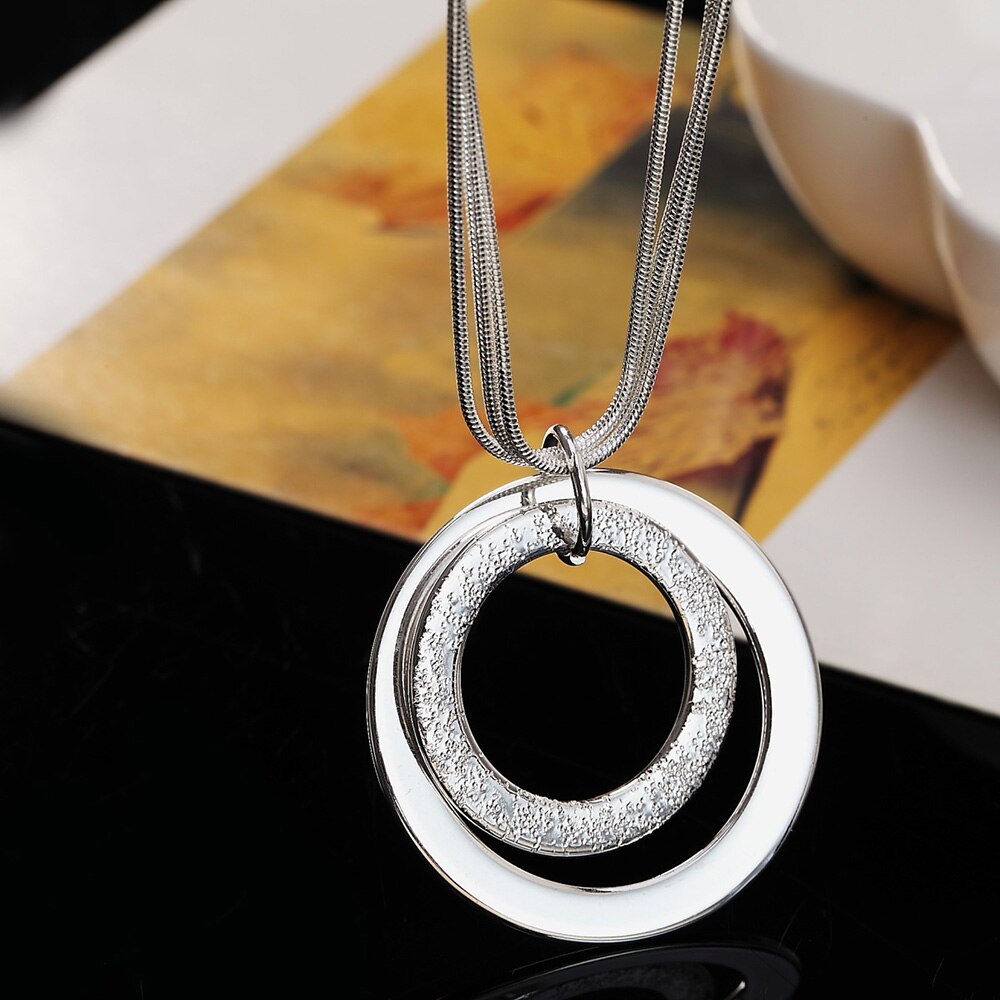 Charm 925 Stamp Silver color necklaces for Women Classic fashion Jewelry 18 Inches Chain circle pendant Party Christmas Gifts