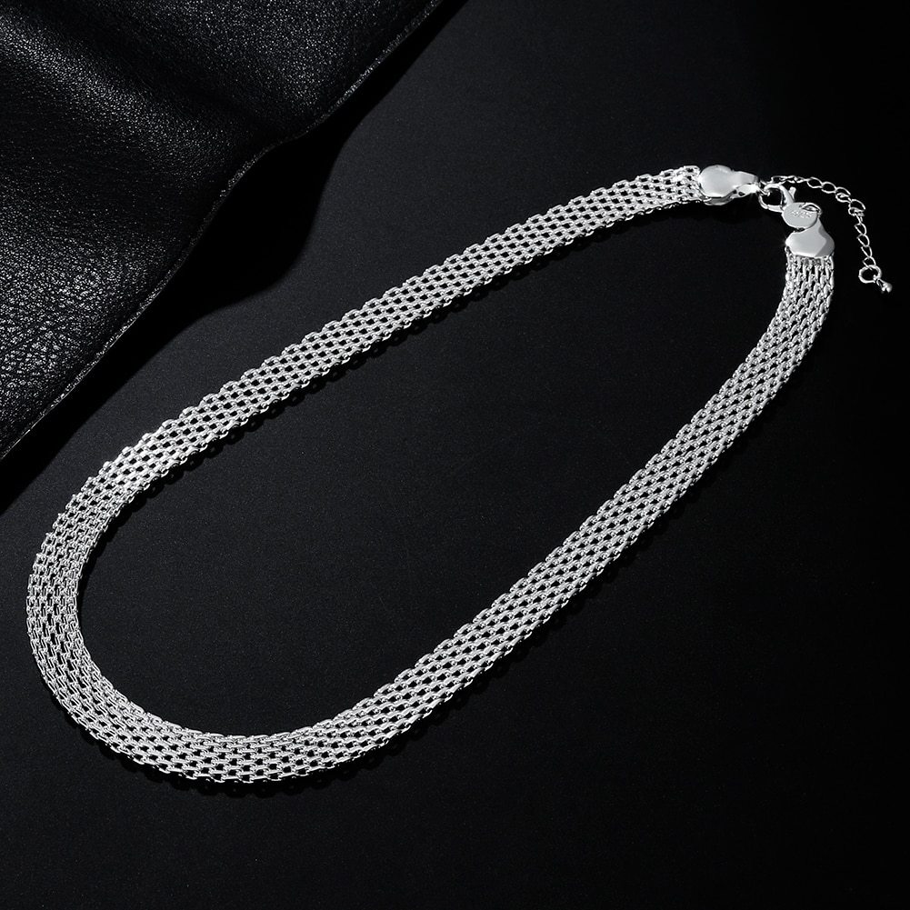 Hot 925 Stamp Silver color Creativity Net chain Bracelets necklaces for women fashion designer party wedding jewelry sets gift