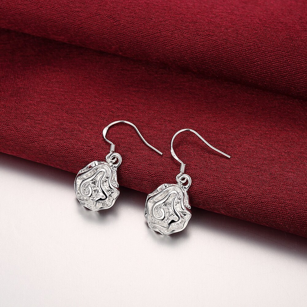 New 925 Stamp Silver color Earrings for Women Fashion Pretty Rose flower drop earring lady Valentine's Day Gifts classic Jewelry