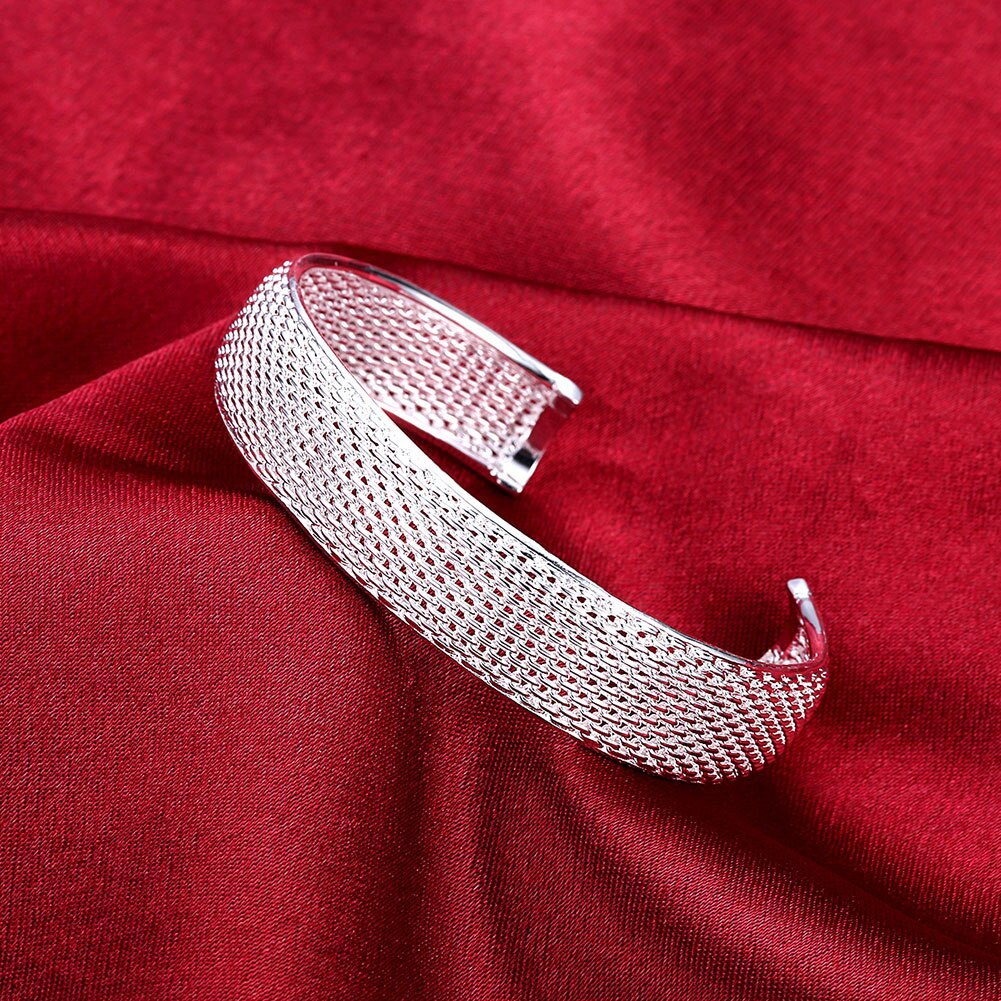 New 925 Stamp Silver color elegant net bangles Bracelets for Women adjustable Jewelry Fashion Party Girl student Christmas Gifts