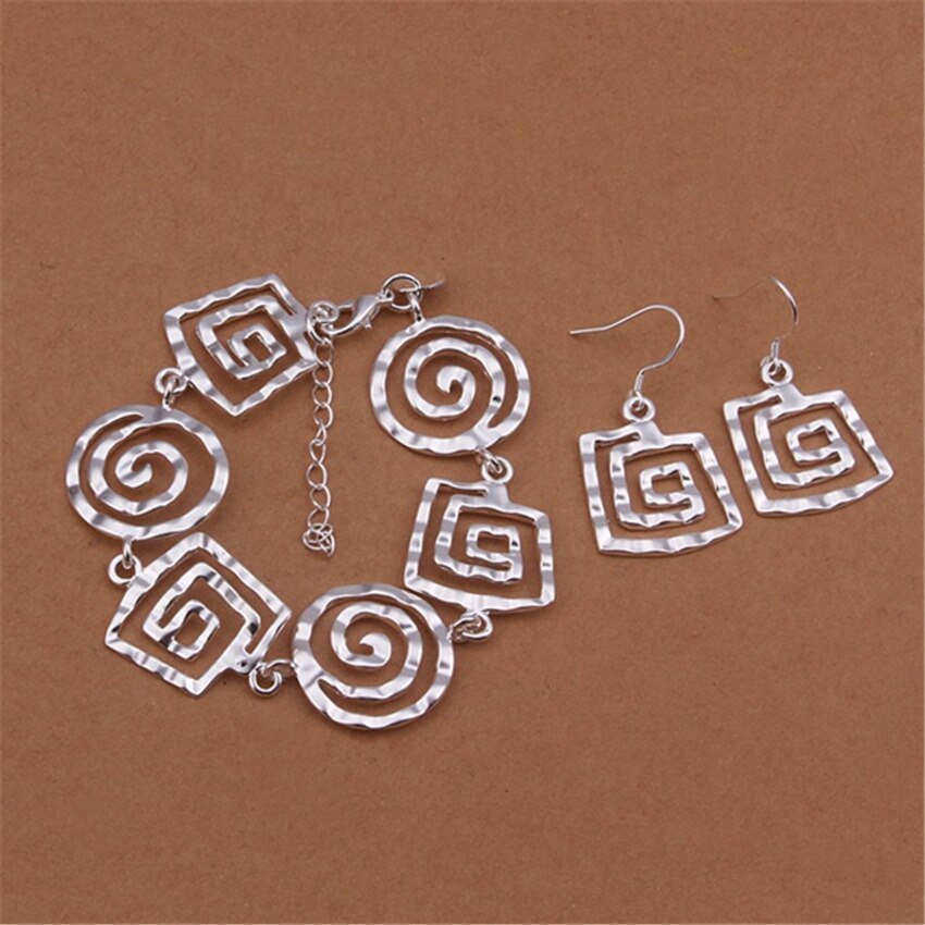Fine Retro thread bracelets earrings Hot charm 925 Stamp Silver color Jewelry sets for women Fashion Party wedding Gifts