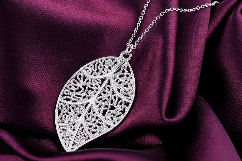 Hot charm 925 Stamp Silver color Leaf pattern Pendant Necklace For Women 18 inches gift top quality party wedding Jewelry