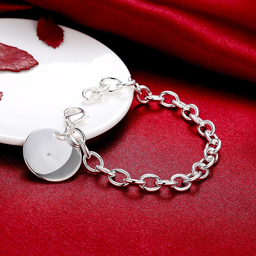 wholesale Hot 925 Stamp Silver color Round card Pendant Bracelets for men's women Wedding party Christmas Gifts fashion Jewelry