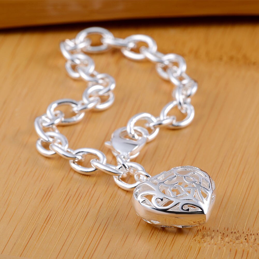 Factory direct fashion 925 Stamp Silver color Bracelet for woman Beautiful hollow heart chain fine jewelry Wedding party gifts