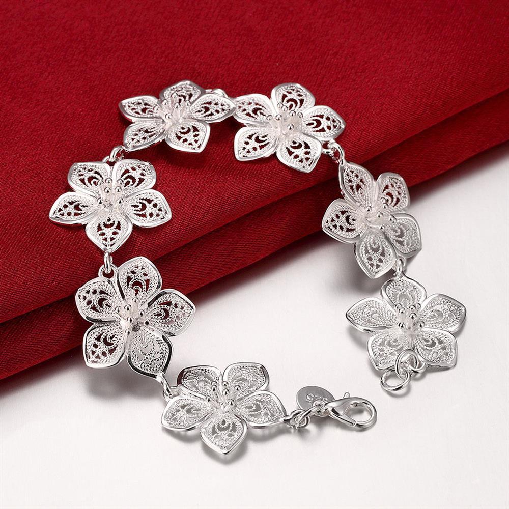 New hot 925 Stamp Silver color beautiful Flowers earrings bracelet Jewelry sets for women fashion Party wedding Christmas Gifts