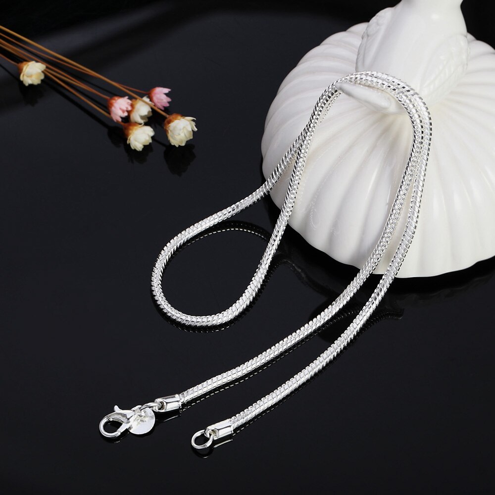 classic 925 Stamp Silver color 1MM/2MM solid Snake Chain Necklace For Men Women Necklaces Fashion party Jewelry for pendant