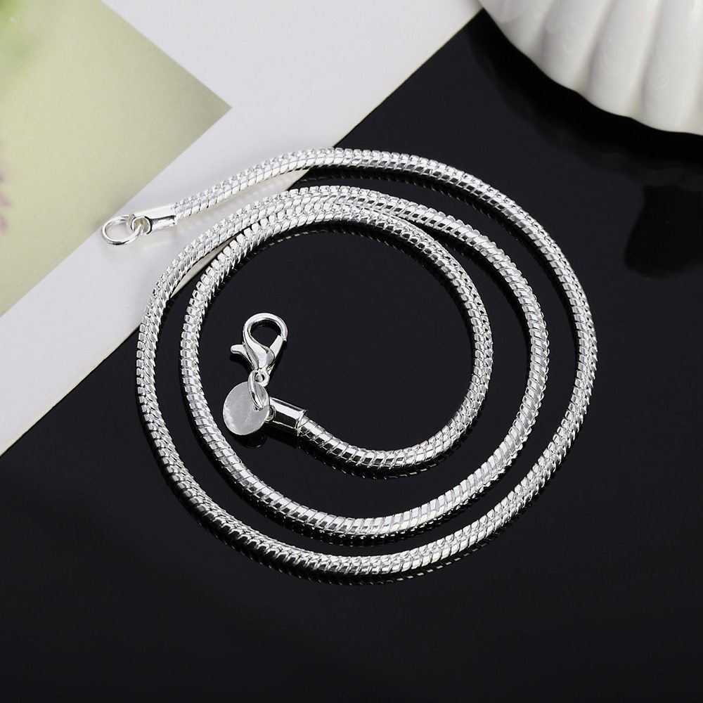 Hot sale 40-75cm 925 Stamp Silver 1MM/2MM/3MM solid Snake Chain Necklace For Men Women Fashion Jewelry fit pendant Noble