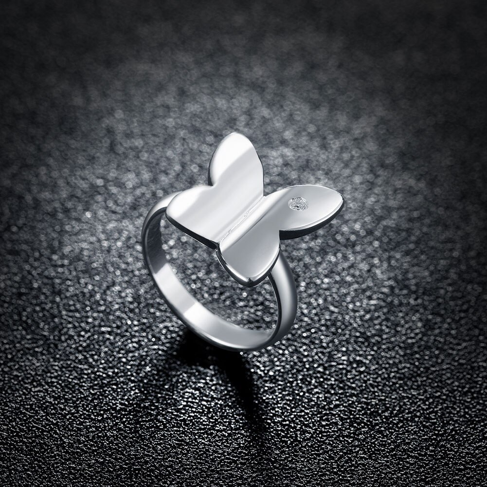 Factory direct 925 Stamp Silver color Rings For Women wedding crystal butterfly Fashion Party Gifts Girl Jewelry engagement ring