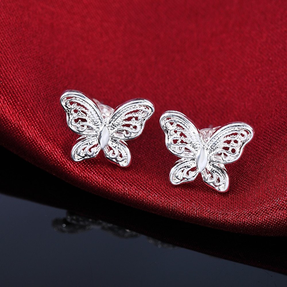 Special offer 925 Silver color Earrings for Women party Jewelry elegant butterfly Ear studs Earrings Christmas Gifts
