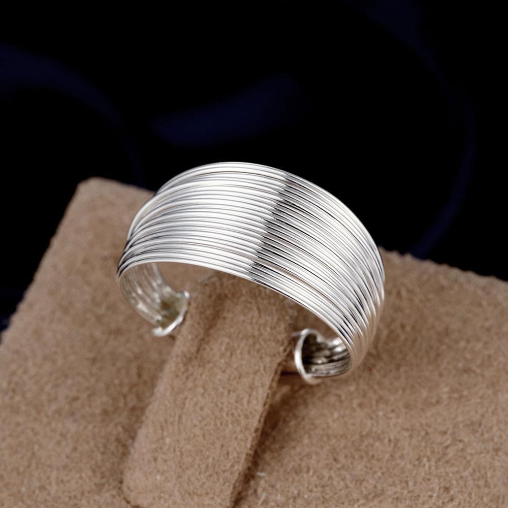 Beautiful 925 Stamp Silver color Retro Multi-line bangle rings Bracelets Jewelry set for women adjustable size Fashion gifts