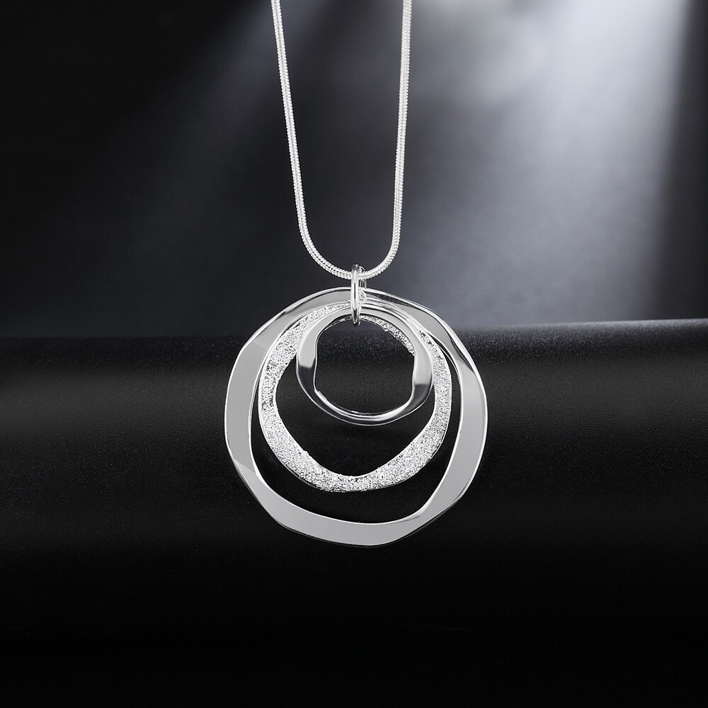Fine brand Solid 925 Stamp Silver color Necklace For Women Bohemia three circle pendant luxury Wedding Jewelry party gift