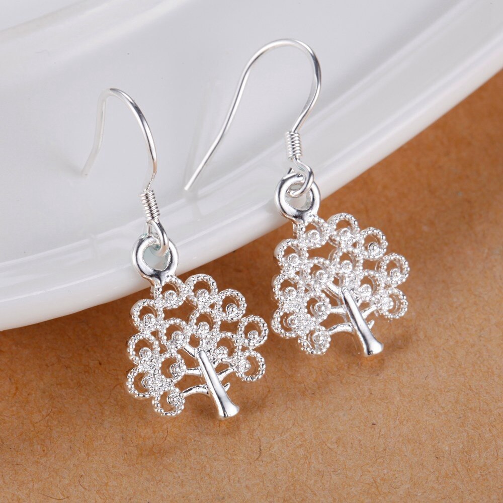 Special offer 925 Stamp Silver color charm tree pendant necklace earrings jewelry sets for women luxury Fashion party wedding