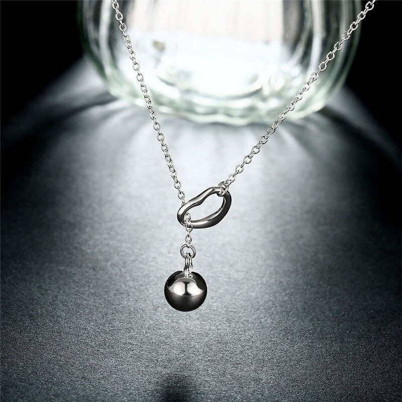 Hot charm 925 Stamp Silver color Jewelry 18 Inches Fashion Exquisite heart Solid beads Necklace for Women party Christmas Gifts