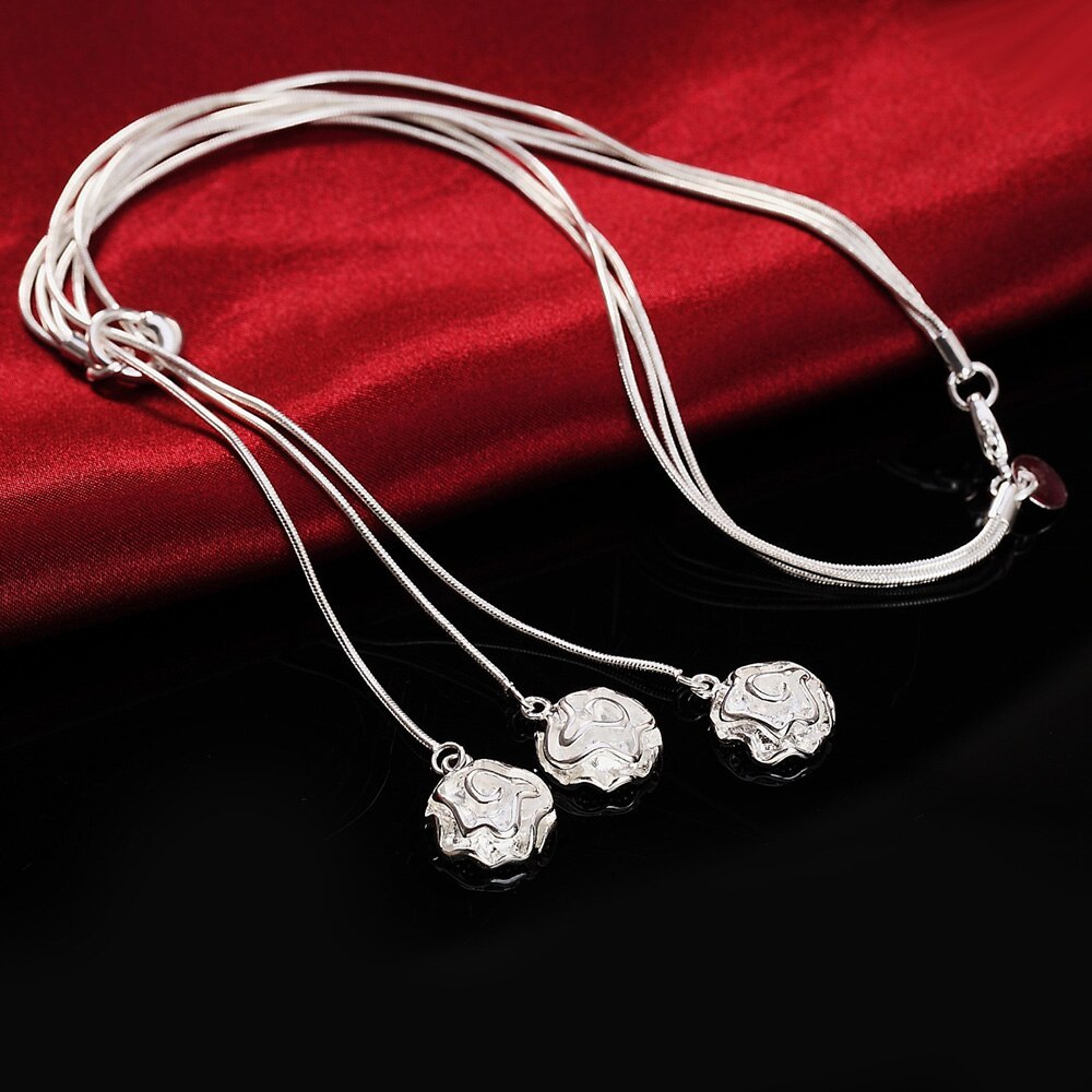 Fashion 925 Stamp Silver color Necklaces for woman Classic Jewelry 18 Inches Rose Flower chain wedding Party Christmas Gifts