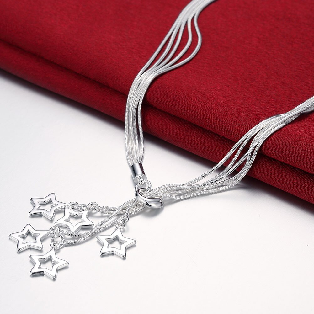 classic 925 Stamp Silver color 18 Inches fine Star pendant necklace high quality Christmas Gifts Wedding party luxury jewelry