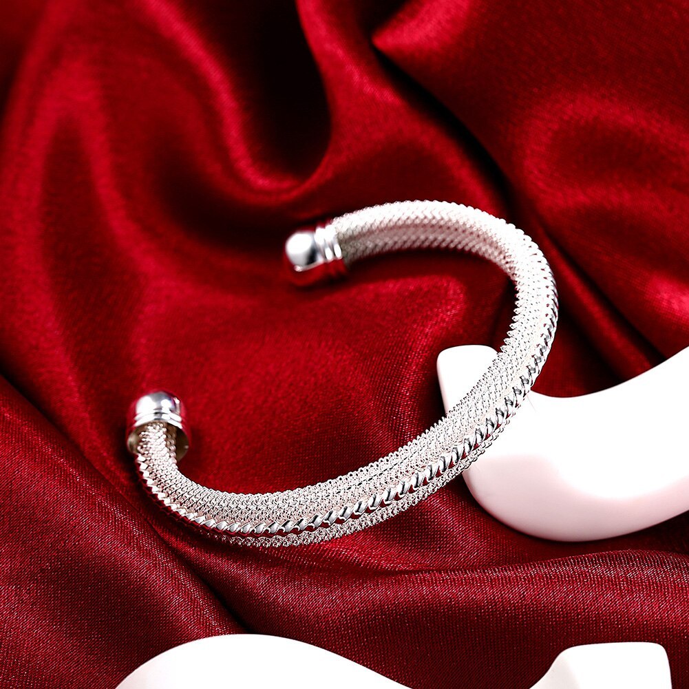 Factory Direct Charm 925 Stamp Silver color Bracelets fine net bangles for Women Fashion Wedding Party Christmas Gifts Jewelry