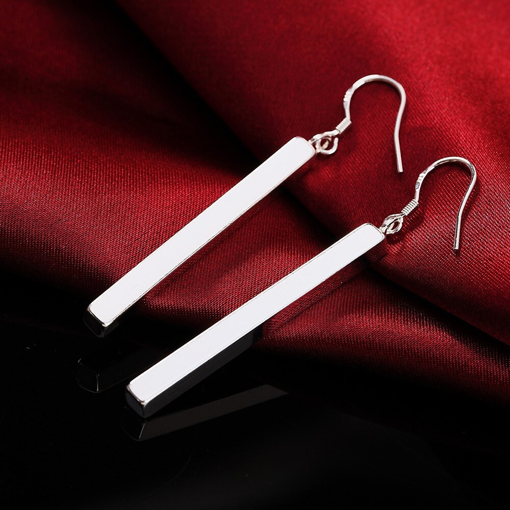 925 Stamp Silver color EarringS High Quality Fashion Woman Jewelry long geometry earrings Christmas Gifts drop earrings