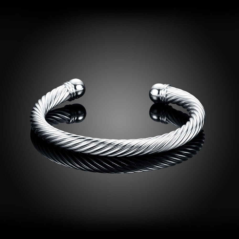 925 Stamp Silver color Bracelet elegant twisted wire bangles for Women Fashion Wedding Party Christmas Gift Girl student Jewelry