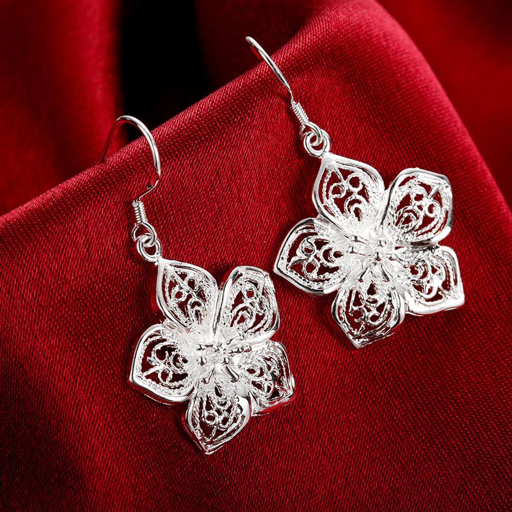 New hot 925 Stamp Silver color beautiful Flowers earrings bracelet Jewelry sets for women fashion Party wedding Christmas Gifts