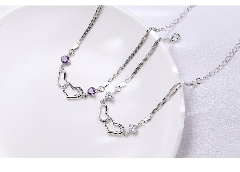925 Stamp Silver color luxury Crystal romantic heart Bracelets for women fashion party Wedding Original designer Jewelry gifts