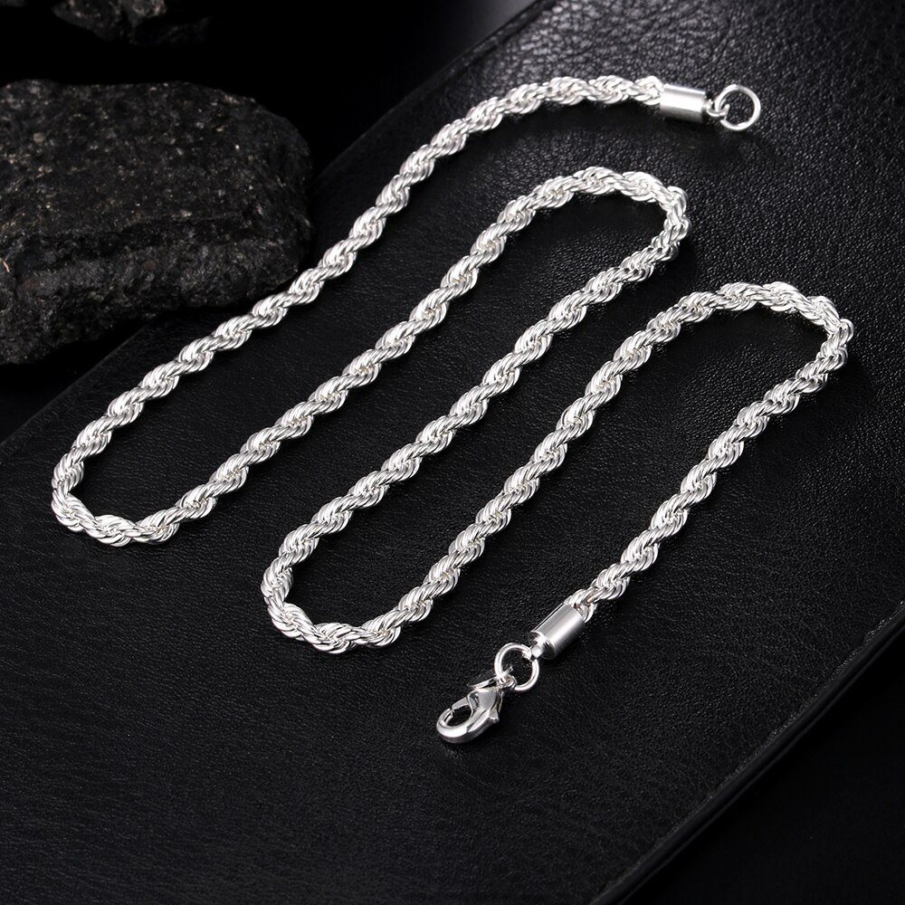 Factory Direct 925 Stamp Silver color Necklaces for woman men classic Jewelry 16-24 Inches Exquisite 4MM rope chain party Gift