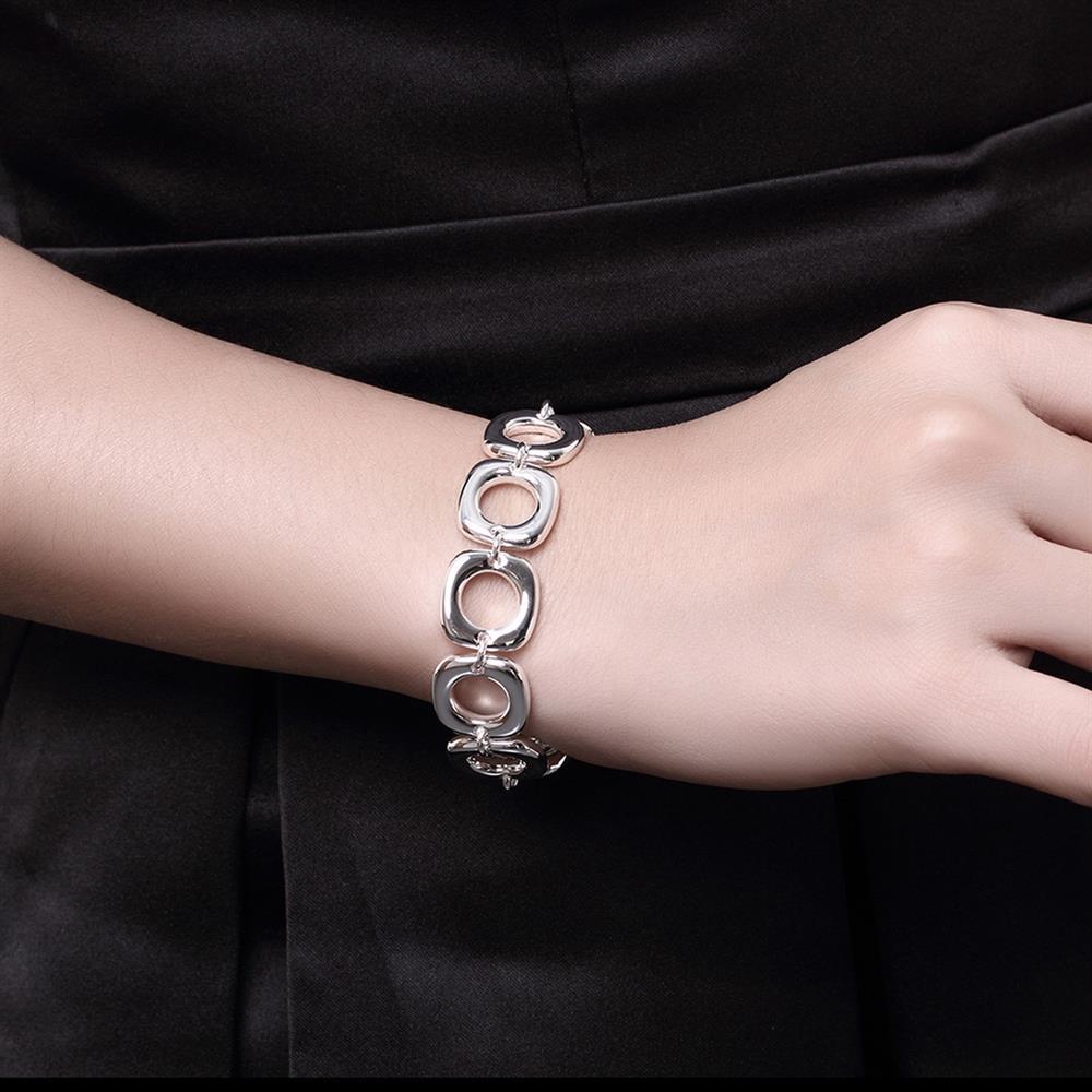 Hot charm 925 Stamp Silver color Bracelet for woman man classic Square circle chain Wedding party Christmas Gift fashion Jewelry