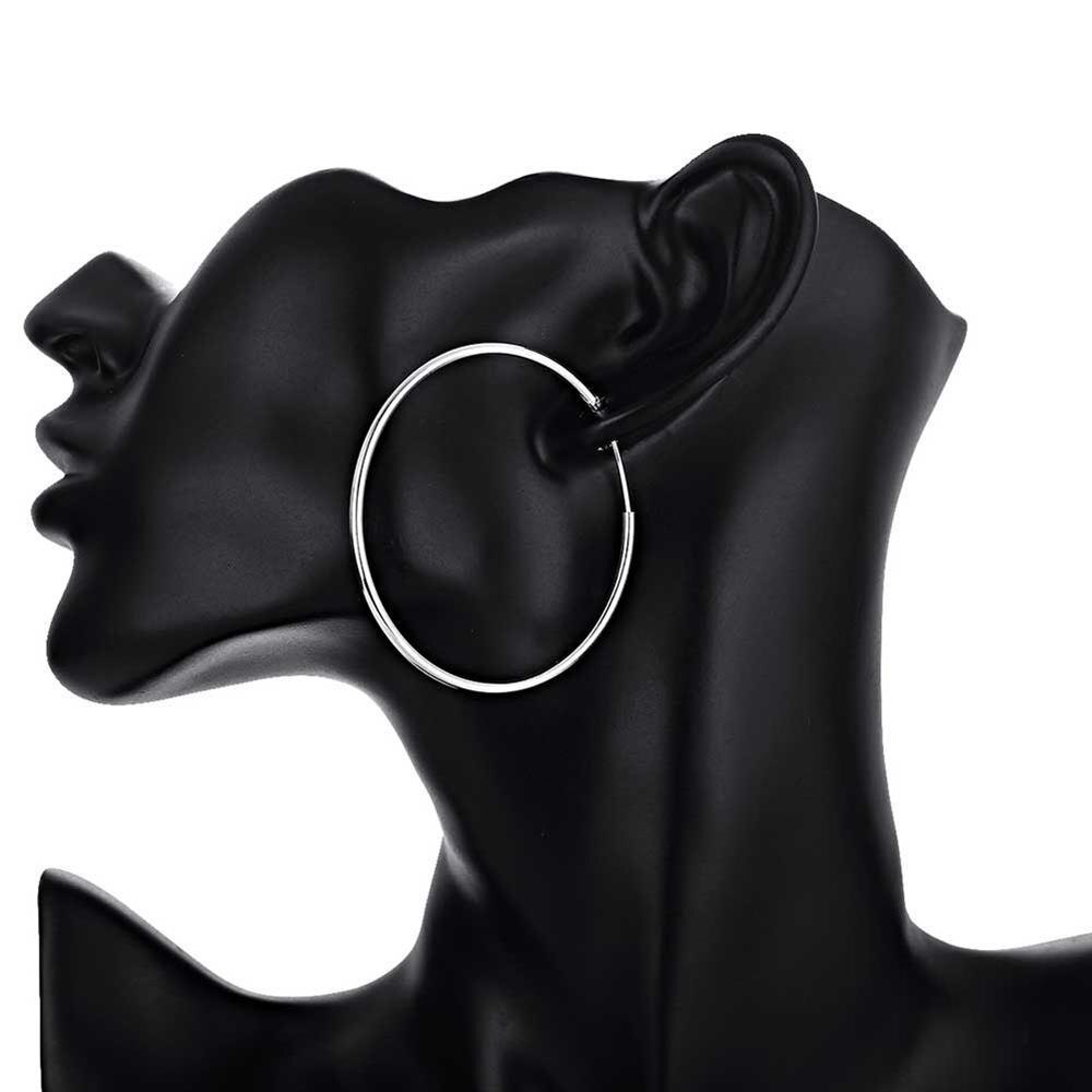 New hot High Quality 925 Stamp Silver color Earrings Fashion Big Circle round earrings for women wedding birthday gift Jewelry