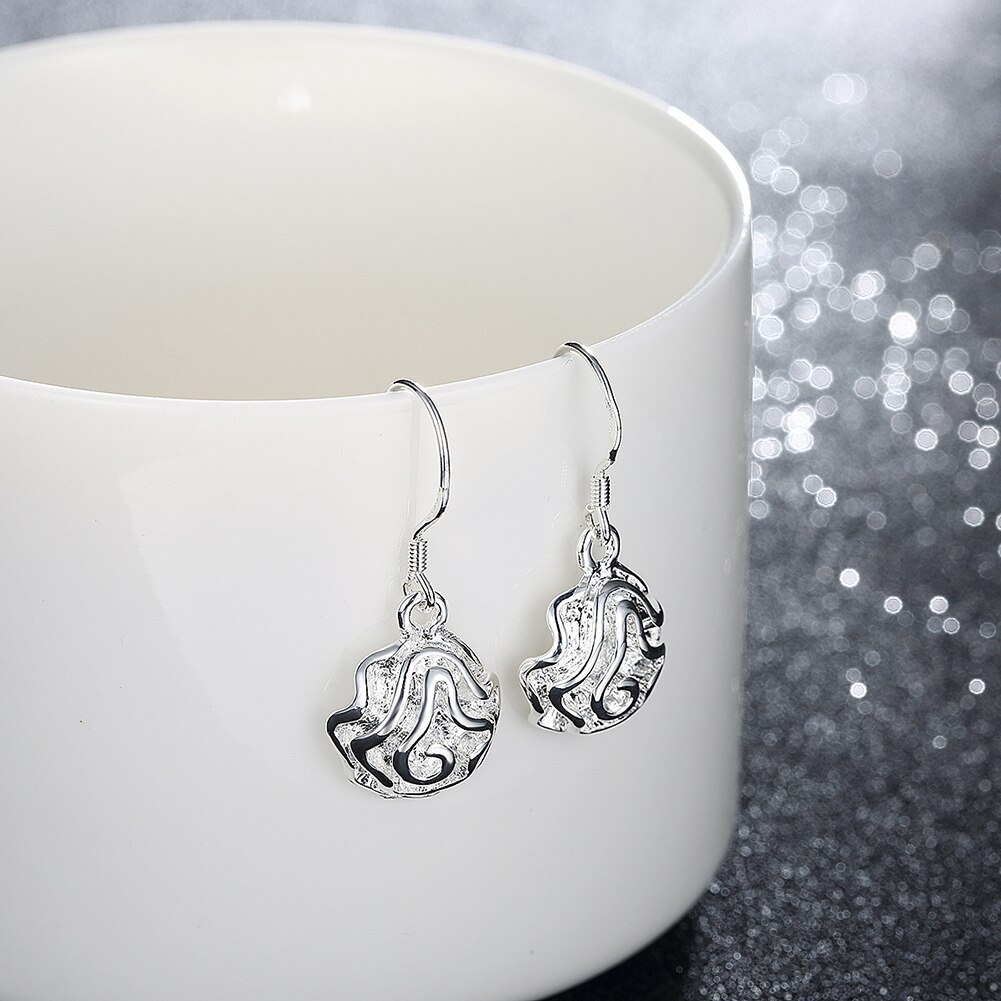 New 925 Stamp Silver color Earrings for Women Fashion Pretty Rose flower drop earring lady Valentine's Day Gifts classic Jewelry
