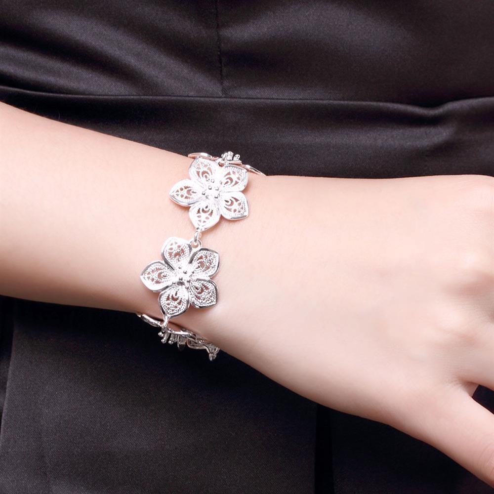 New hot 925 Stamp Silver color beautiful Flowers earrings bracelet Jewelry sets for women fashion Party wedding Christmas Gifts