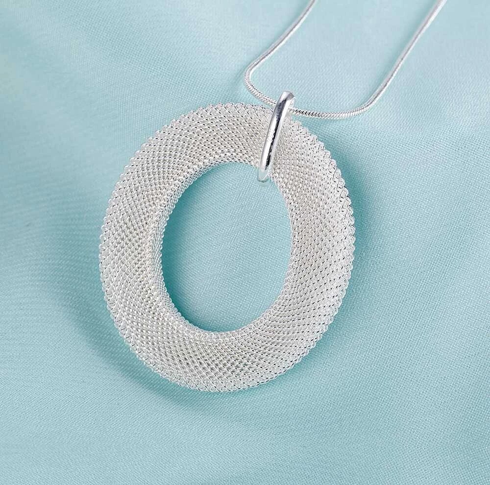 Factory direct Hot 925 Stamp Silver color Fine Mesh Pendant necklace earrings stud for woman Fashion Party wedding Jewelry set