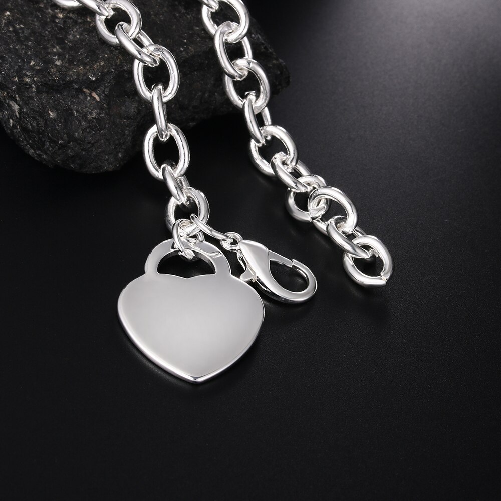 Factory direct fashion 925 Stamp Silver color Bracelet for woman Simple heart card chain hot fine jewelry Wedding party gifts