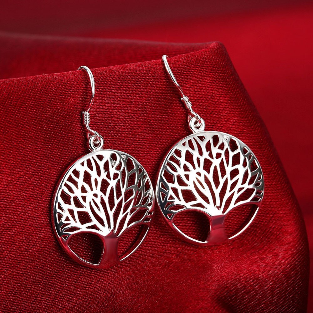 Hot new 925 Stamp Silver color Fine Retro Round leaves Pendant necklace earrings for woman Jewelry sets Fashion Party wedding