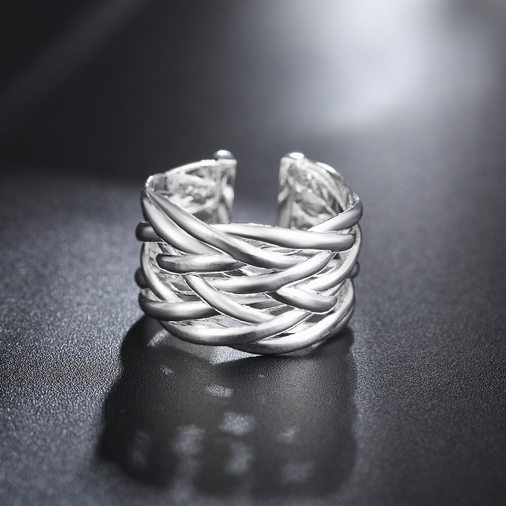 Fashion hot 925 Stamp Silver color Rings For Women adjustable Retro Wedding Engagement Party lady Gifts Charm Jewelry