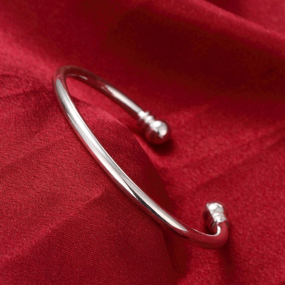 Hot fine 925 Stamp Silver color Simple elegant bangles for Women Fashion Bracelets Wedding Party Christmas Gifts charm Jewelry